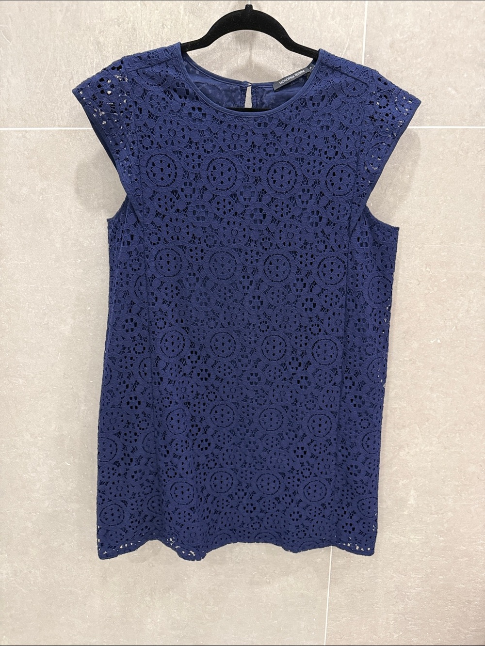 Navy Lace Shift Dress - Classic Cap Sleeve